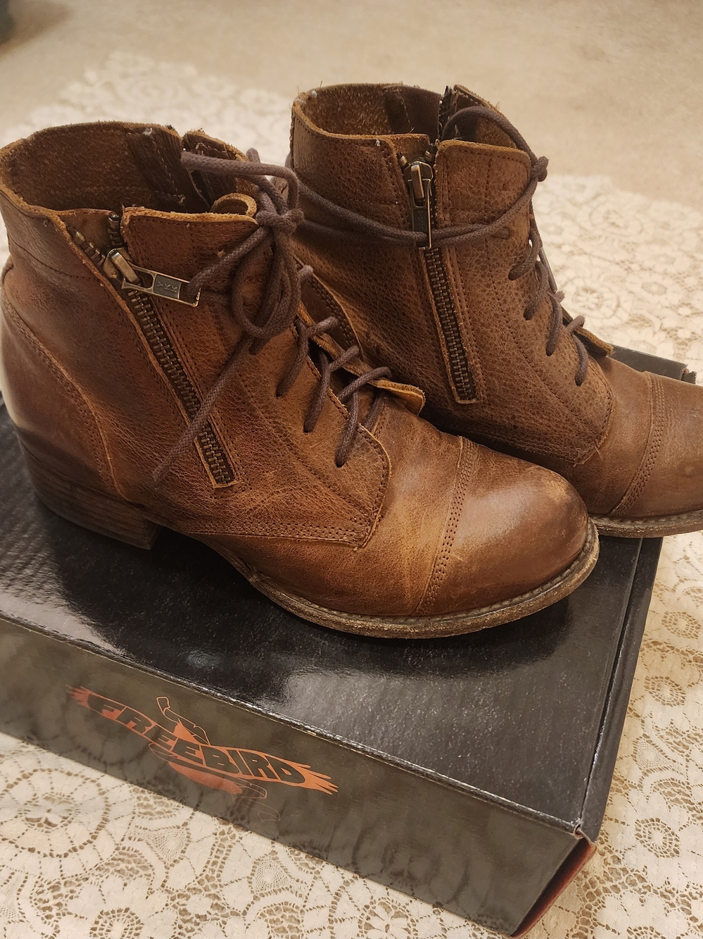 Freebird Leather Lace-Up Ankle Boots with Side Zipper- Rafter Boots